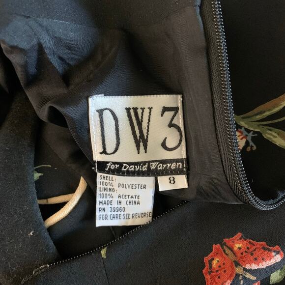 DW3 DAVID WARREN Dress‎ 8 Vintage Mandarin Floral Back Slit Cream Piping Lined - Picture 12 of 14